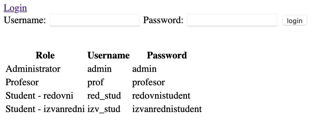 University student enrollment application - login